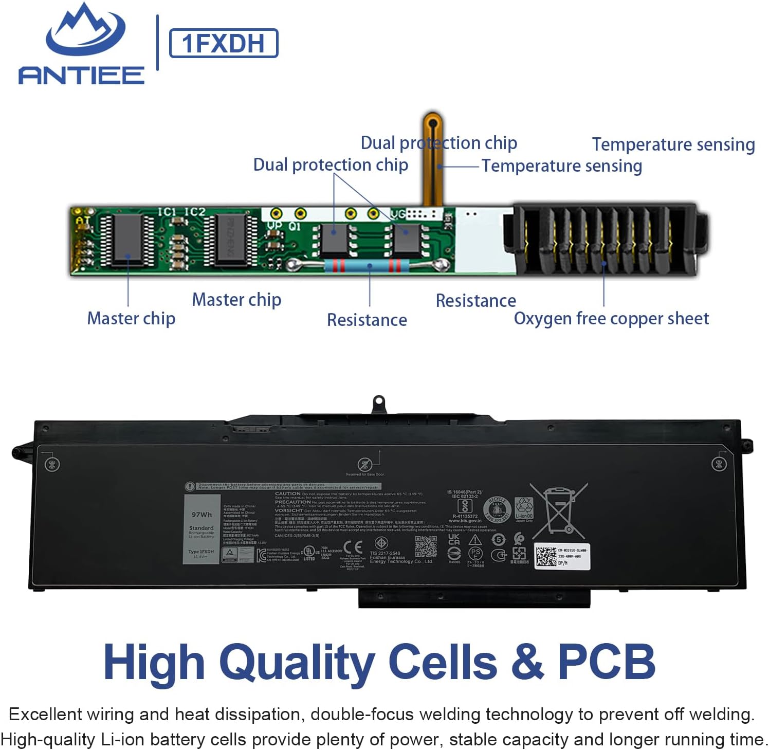 ANTIEE 97Wh 1FXDH 1WJT0 – Batería para laptop Dell Precision 3541 3551 Latitude 15 5501 5511 E5501 E5511 Series P80F P80F003 P80F004 IFXDH 1WJTO
