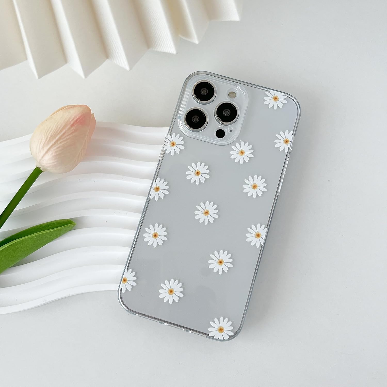 ZTOFERA Funda trasera de TPU para iPhone 13 Pro Max, funda de silicona suave brillante con patrón de margaritas, linda funda delgada mate suave