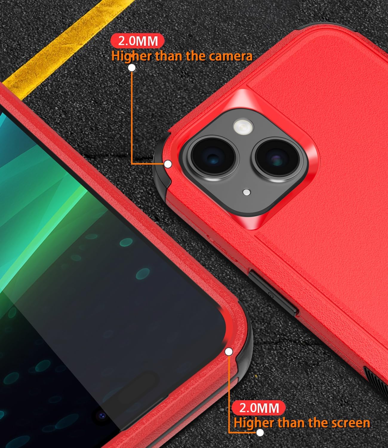Diverbox Funda para iPhone 15 a prueba de golpes a prueba de caídas protector de pantalla de vidrio templado, funda de protección resistente para