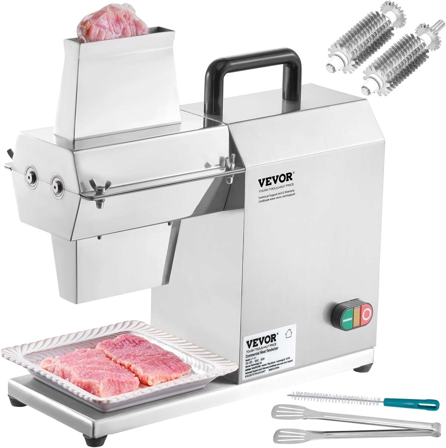 VEVOR Ablandador de carne comercial, herramienta de cocina de acero inoxidable resistente con asa, pinza para carne y cepillo de limpieza, máquina