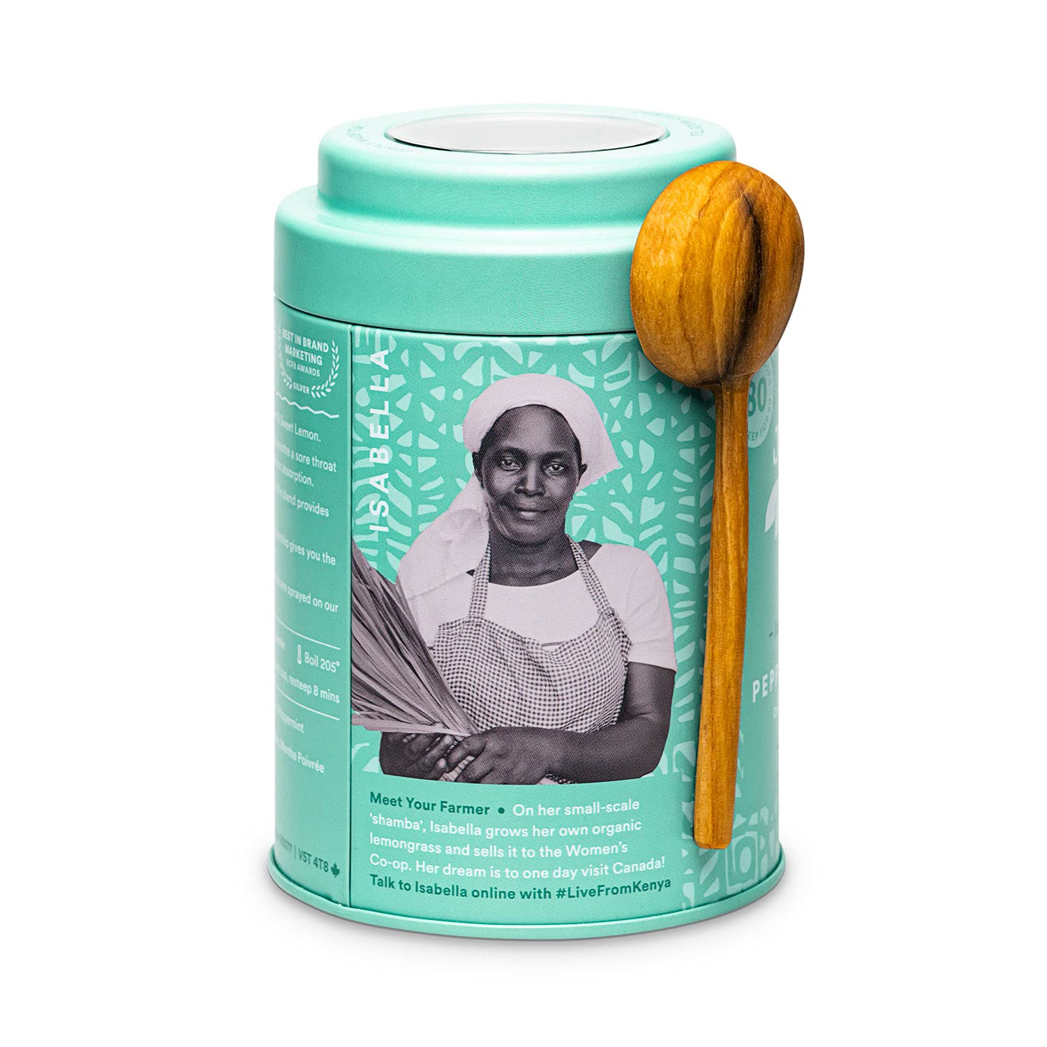 JusTea PEPPERMINT DETOX  Té de hierbas de hojas sueltas  Lata con cuchara de té tallada a mano  Más de 40 tazas (1.6 onzas)  Sin cafeína  Ganador de