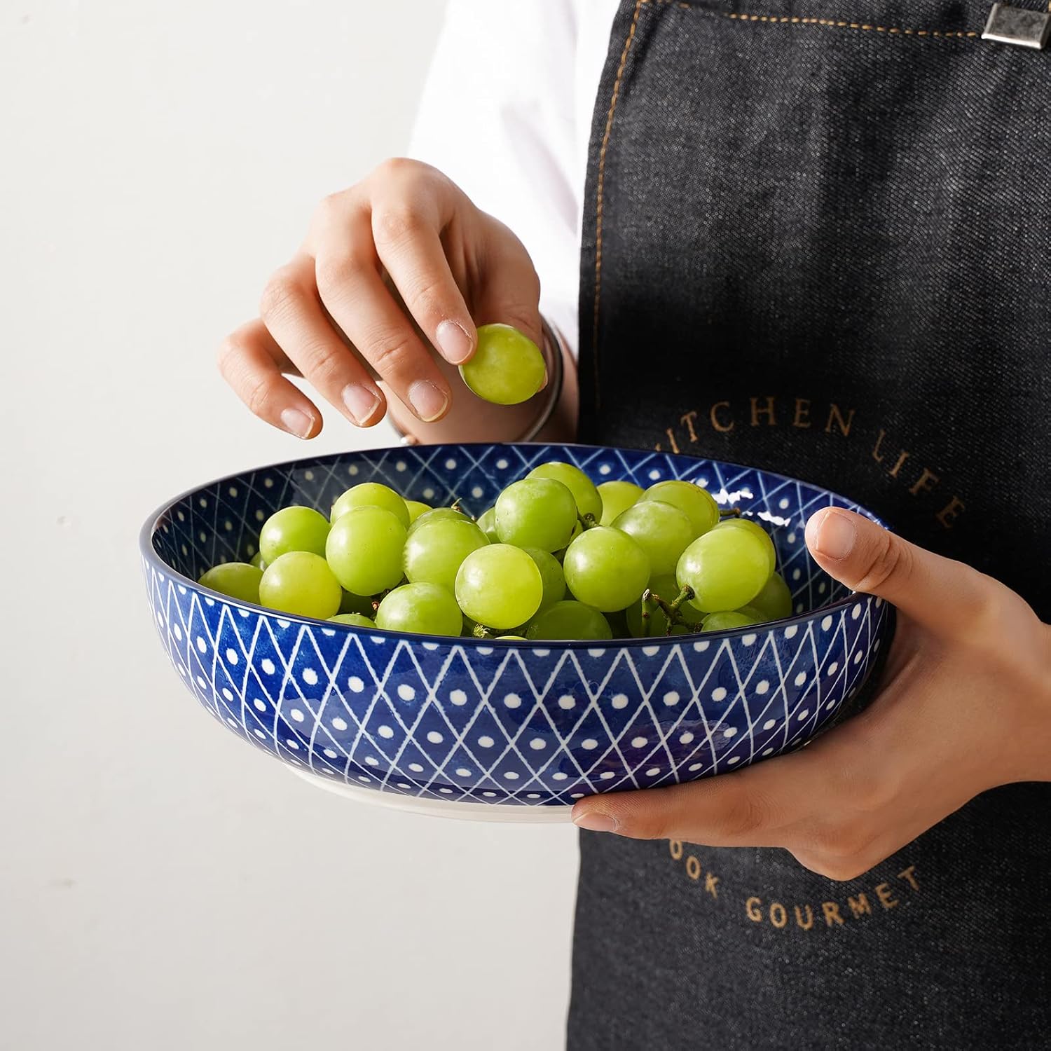 Selamica Juego de 4 cuencos de cerámica para pasta de 50 onzas, cuencos grandes de ensalada de 8.6 pulgadas, cuencos de sopa de porcelana anchos y