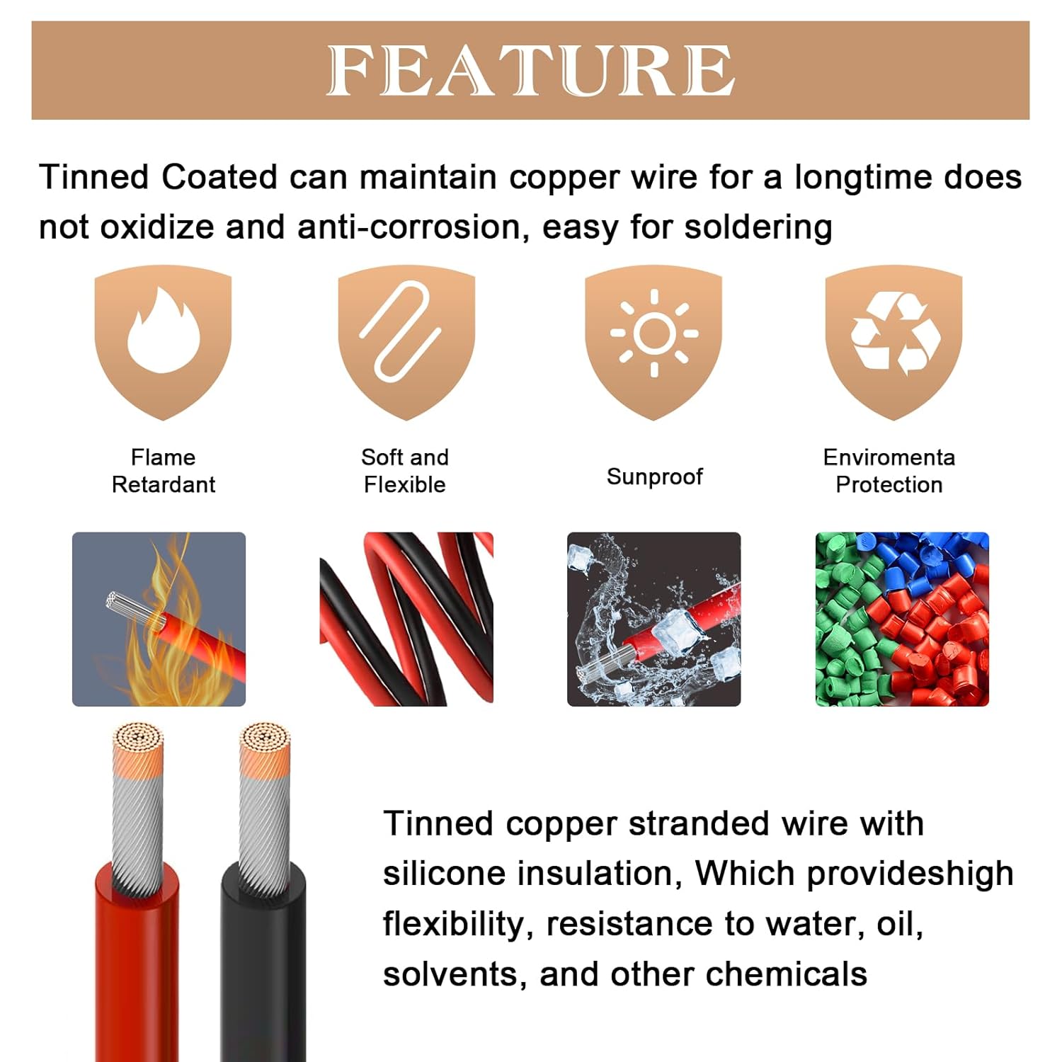 Cable eléctrico de silicona 18 AWG, kit de cable eléctrico THUN-CT de 6 colores (17 pies cada uno), cable de cobre estañado, kit de cables de
