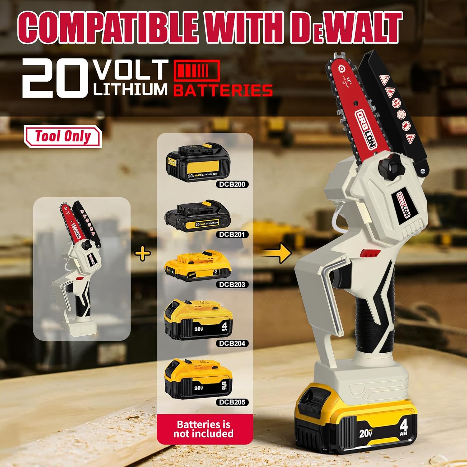 Mini motosierra inalámbrica para batería DeWALT de 20 V Max, motosierra sin escobillas de 4 pulgadas, motosierra portátil con batería con bloqueo de