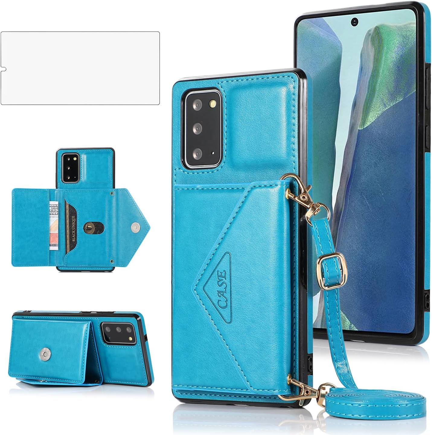 Asuwish Funda tipo cartera cruzada compatible con Samsung Galaxy Note 20 5G y protector de pantalla de vidrio templado, soporte para tarjetas,