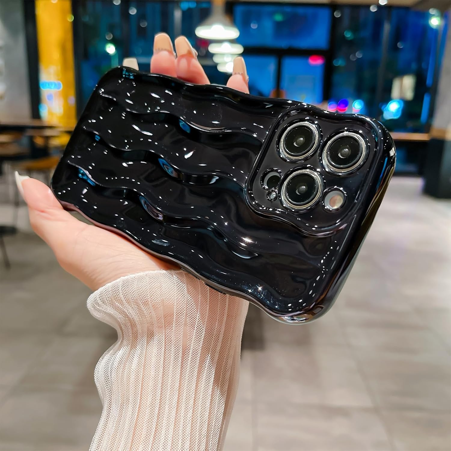 Funda con patrón de ondas de agua para iPhone 15 Pro, TPU suave, a prueba de golpes, cubierta trasera protectora para mujeres y niñas, funda de