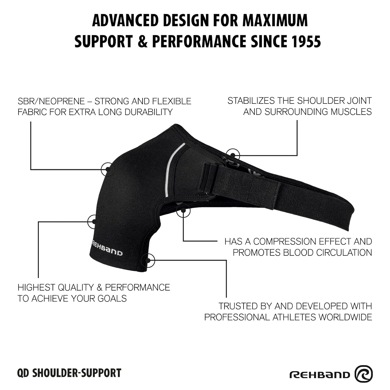 Rehband Soporte de hombro, soporte de hombro de neopreno ajustable para la vida cotidiana y deportes como tenis y béisbol, hombro para izquierda y