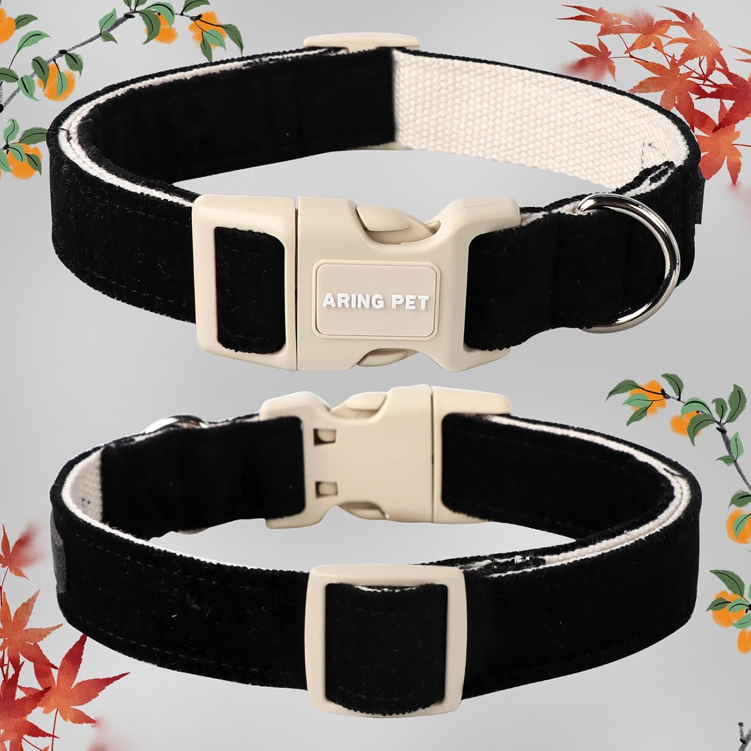Aring Pet Collar de algodón, ligero y ajustable, con hebilla de liberación rápida para perros pequeños, medianos y grandes, negro