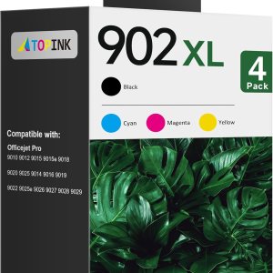 ATOPInk Cartucho de tinta de repuesto compatible para HP 902XL, cian, magenta, amarillo, negro, paquete de 4 ATOPInk Cartucho de tinta de repuesto compatible para HP 902XL, cian, magenta, amarillo, negro, paquete de 4