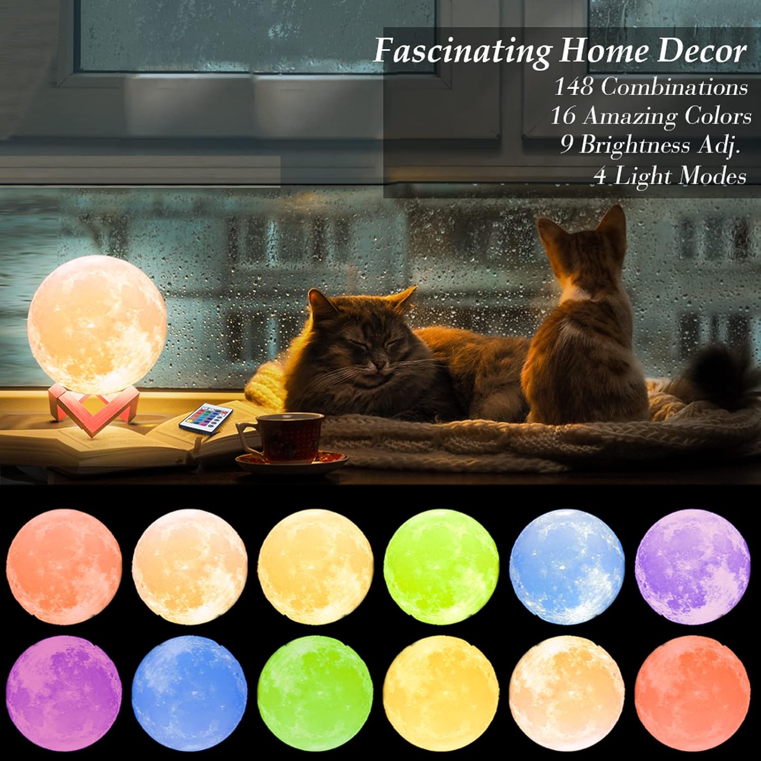 Mydethun Lámpara de luna de 16 colores con 148 modos de combinación, luz de luna regalo para el día de la madre para mujeres, lámpara de luz