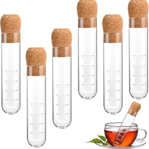 Infusor de té de vidrio, coladores de vidrio con tapa de corcho, difusor de vidrio reutilizable para té y té sueltos, colador de té transparente Infusor de té de vidrio, coladores de vidrio con tapa de corcho, difusor de vidrio reutilizable para té y té sueltos, colador de té transparente