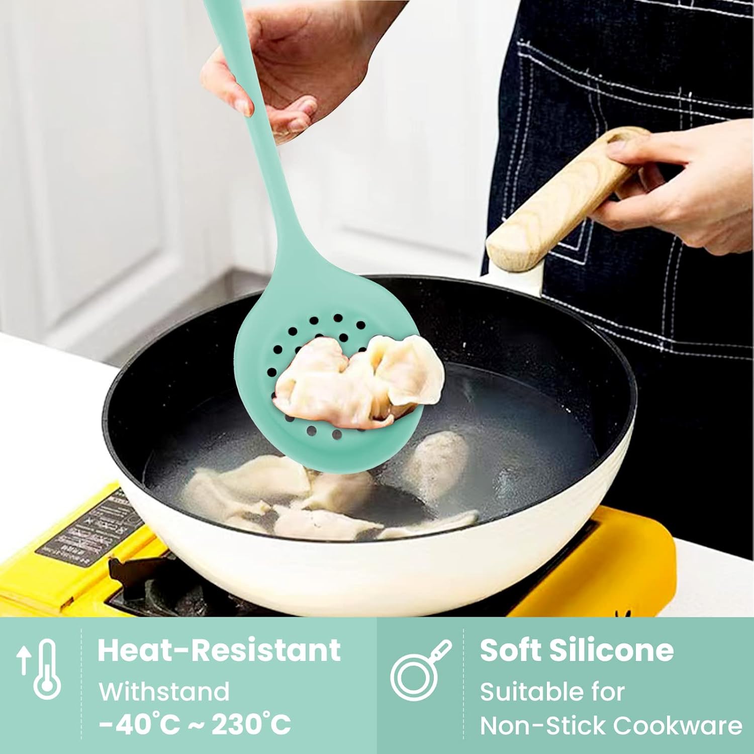 Cuchara ranurada de silicona, cuchara coladora, cuchara espumadora, cucharas ranuradas para cocinar, colador de silicona antiadherente, cuchara de