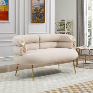 Antetek Moderno sofá biplaza de terciopelo, sillón tapizado con elegante decoración dorada, pequeño y cómodo sofá de descanso para sala de estar, Antetek Moderno sofá biplaza de terciopelo, sillón tapizado con elegante decoración dorada, pequeño y cómodo sofá de descanso para sala de estar,