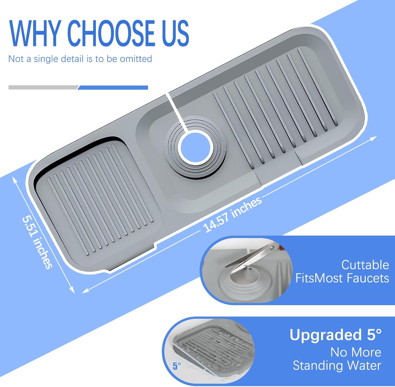 Joyhalo Protector contra salpicaduras para fregadero de cocina de 14.5 pulgadas, tapete de secado para grifo de fregadero, protector contra
