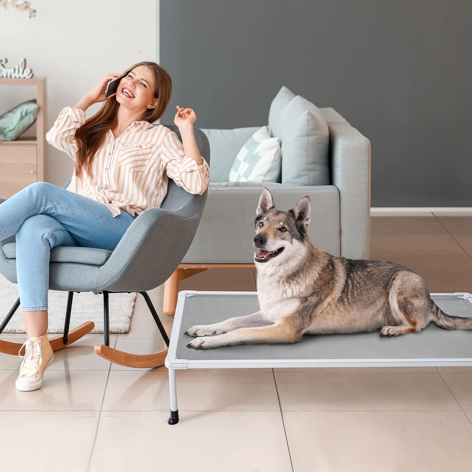 Veehoo – Cama elevada tipo catre para perros grandes, refrescante, a prueba de mordiscos, lavable y con patas antideslizantes, para interiores y