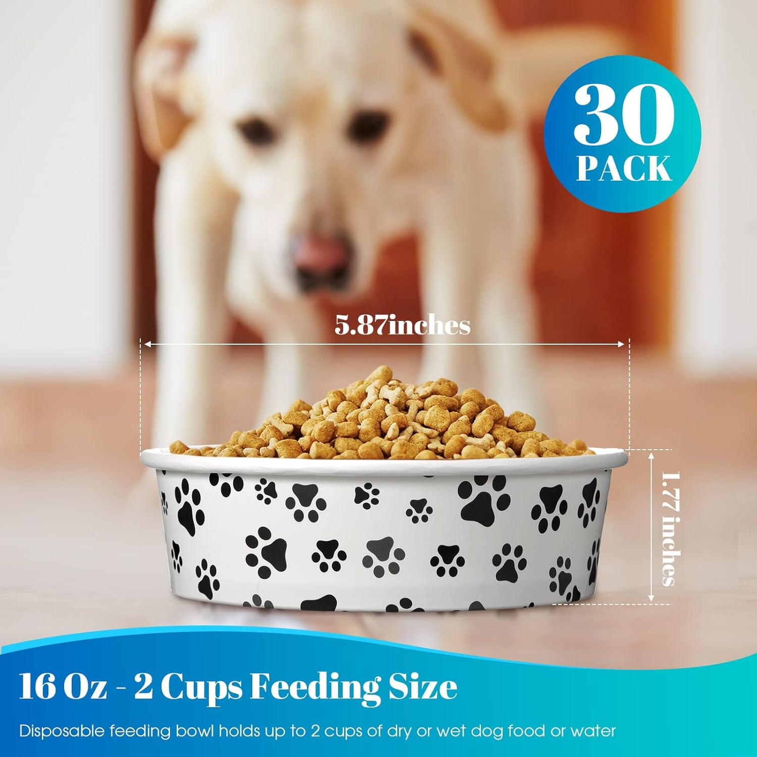 30 cuencos desechables para perros pequeños con platos impresos para perros pequeños, cuencos de comida para mascotas, cuencos de viaje para