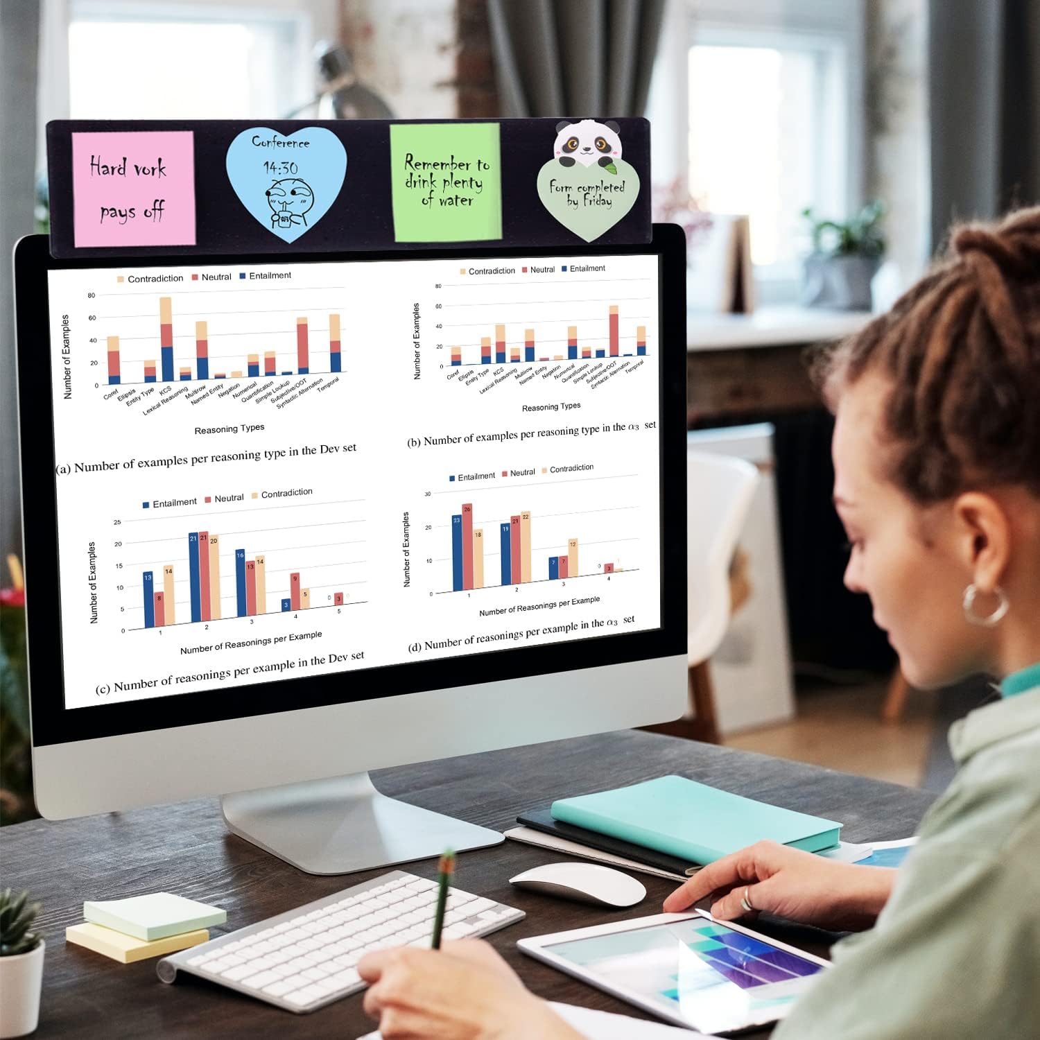Yocoolfun Tablero de notas para monitor negro, soporte para notas adhesivas de 18 pulgadas, tableros adhesivos, tablero de mensajes para monitores