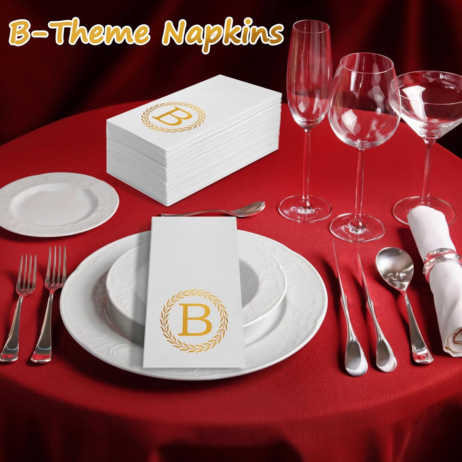 100 servilletas desechables con monograma de oro, toallas de mano decorativas con letra B, servilletas de cena para invitados, toallas de mano con