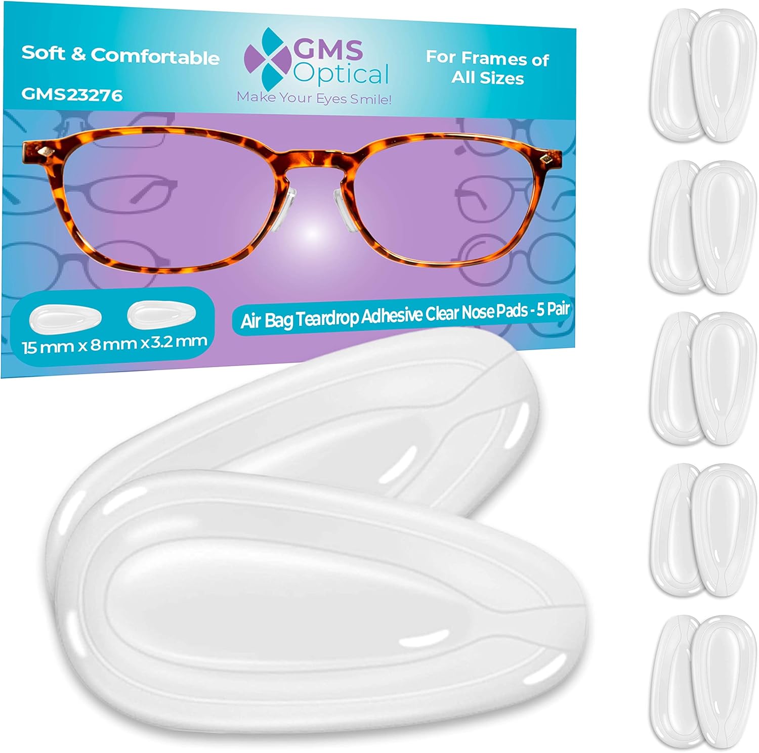 GMS Optical 0.126 in extra grueso  0.591 in longitud media  Bolsa de aire adhesiva de lágrima antideslizante almohadilla de nariz de silicona que