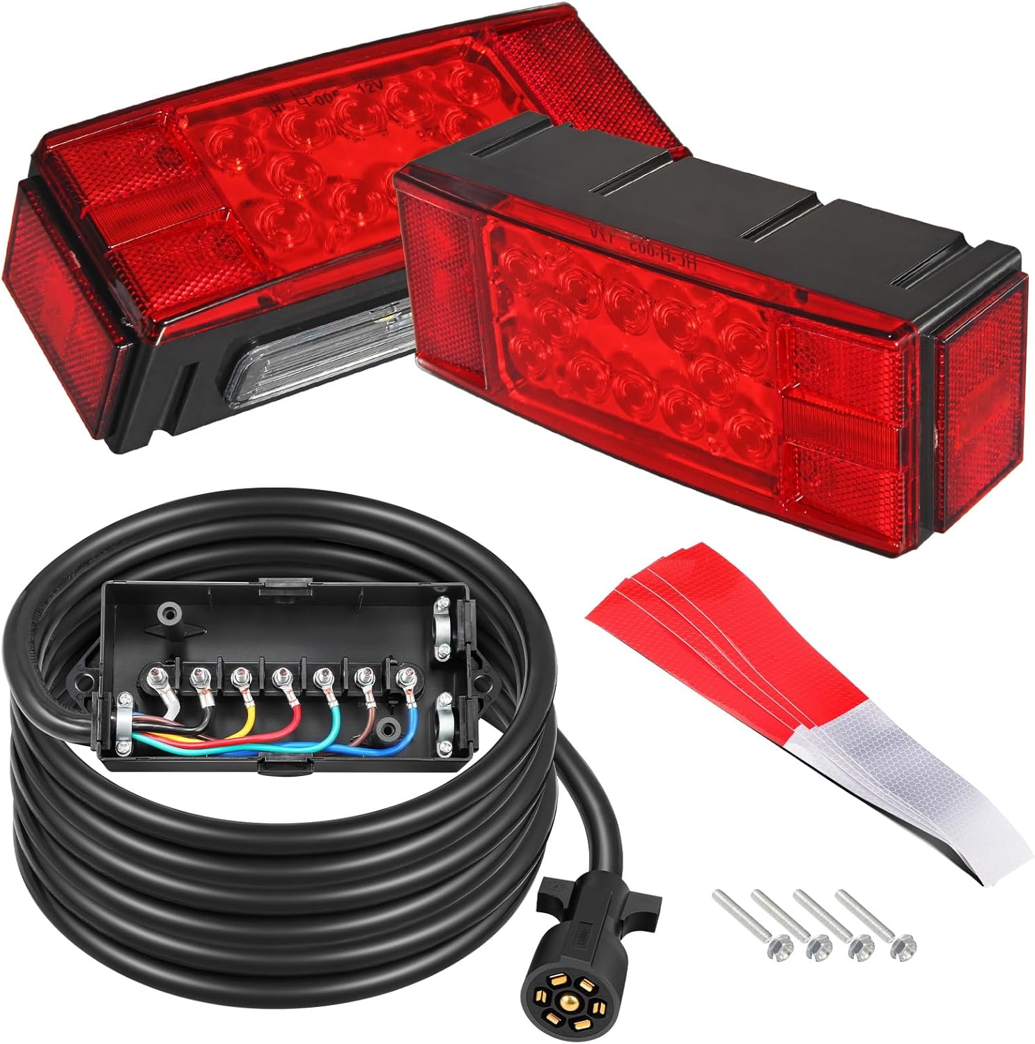 Partsam Luces LED sumergibles de bajo perfil rectangular de 12 V, cable de remolque de 7 vías con caja de conexiones de 7 bandas, para cámper,