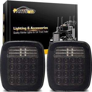 Partsam 2 unids universal ahumado cuadrado combinación 38 luces LED traseras de señal con luces de placa de licencia, camiones de cama plana, freno Partsam 2 unids universal ahumado cuadrado combinación 38 luces LED traseras de señal con luces de placa de licencia, camiones de cama plana, freno
