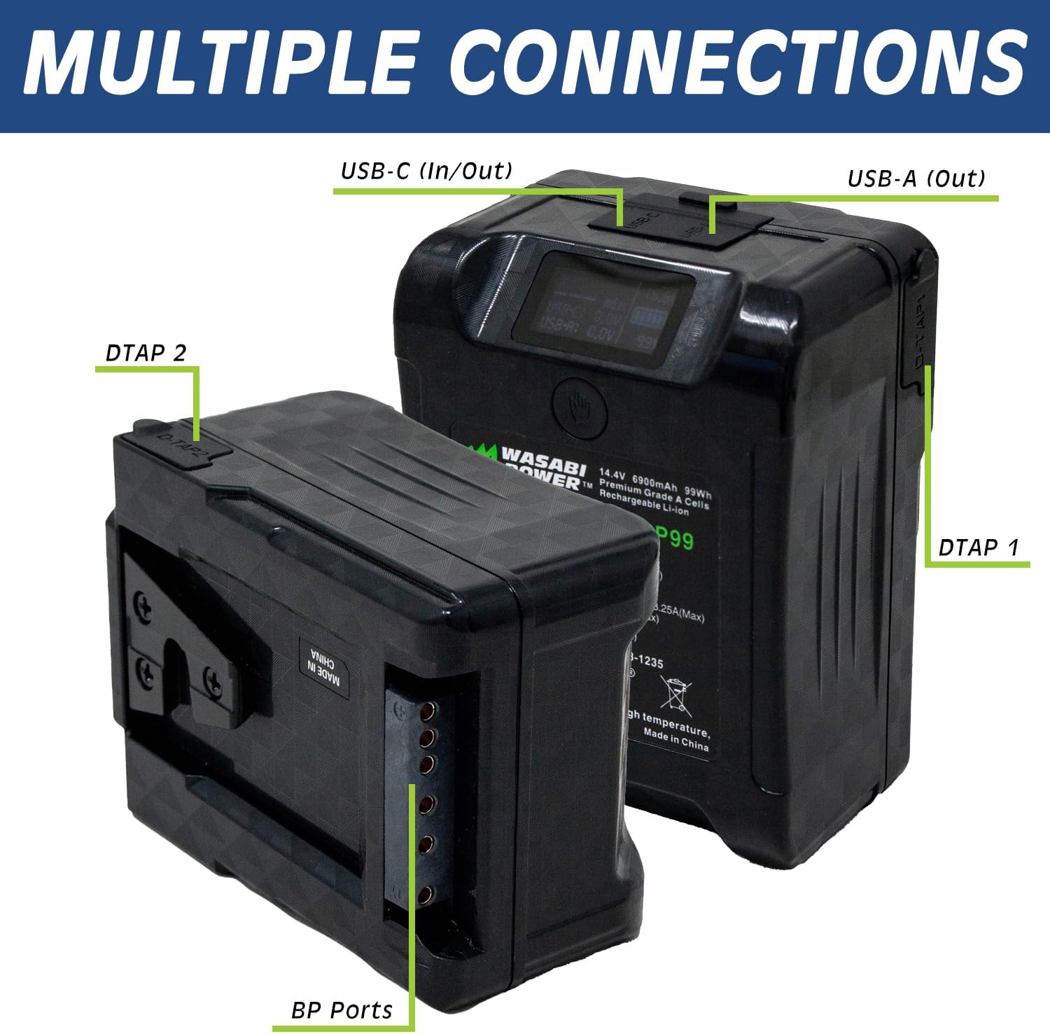 Wasabi Power Batería BP99 V-Mount Mini Series (14.4V, 6900mAh, 99Wh) con carga rápida USB-C