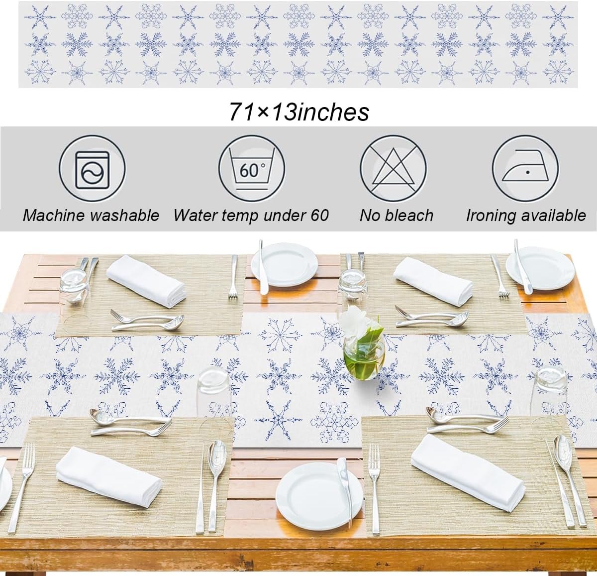 Camino de mesa de Navidad con copos de nieve para decoración de mesa de comedor, camino de mesa de Navidad para fiesta, boda, despedida de soltera,