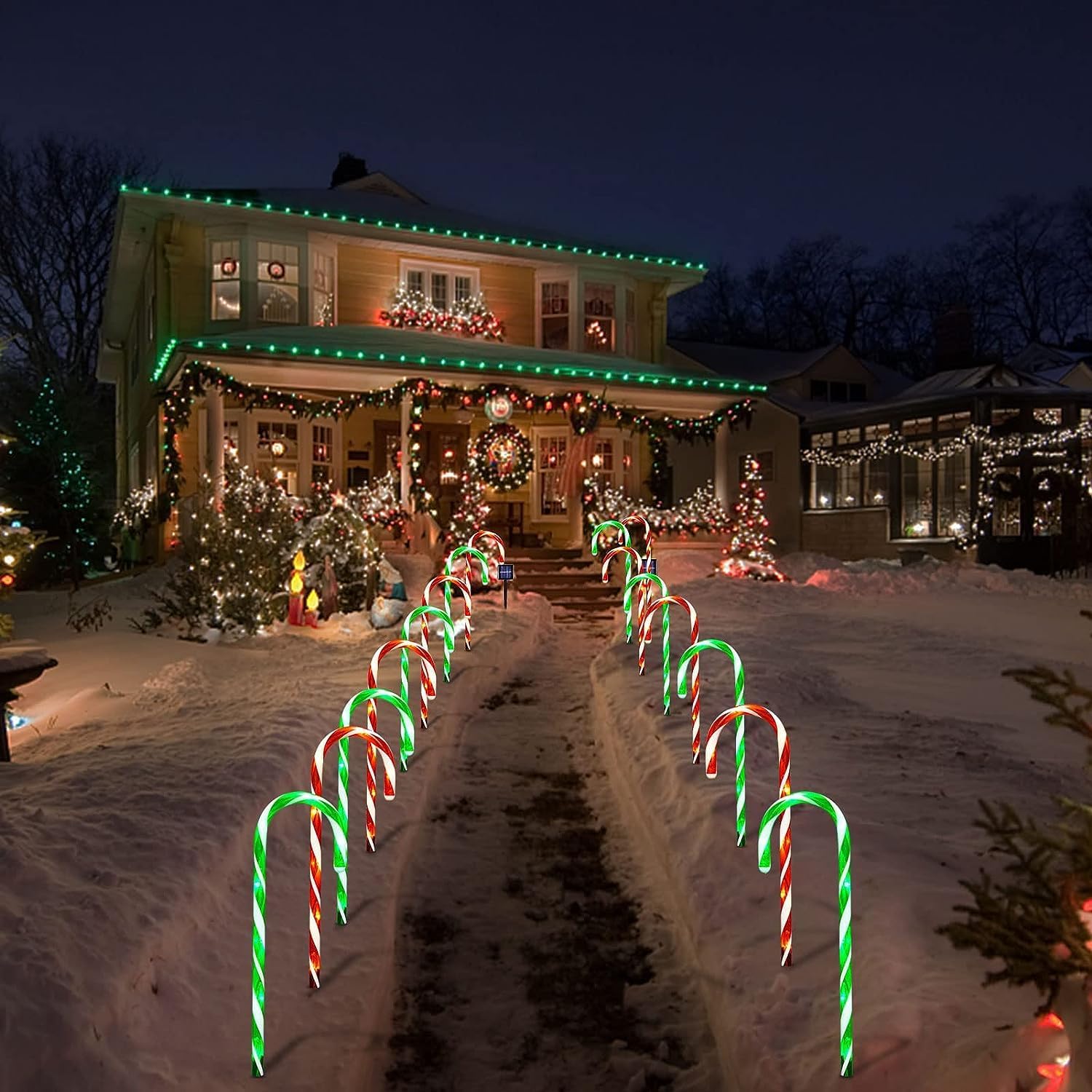 Decoraciones navideñas para exteriores, paquete de 8 luces solares de bastón de caramelo, luces solares de 21 pulgadas para patio, patio y porche