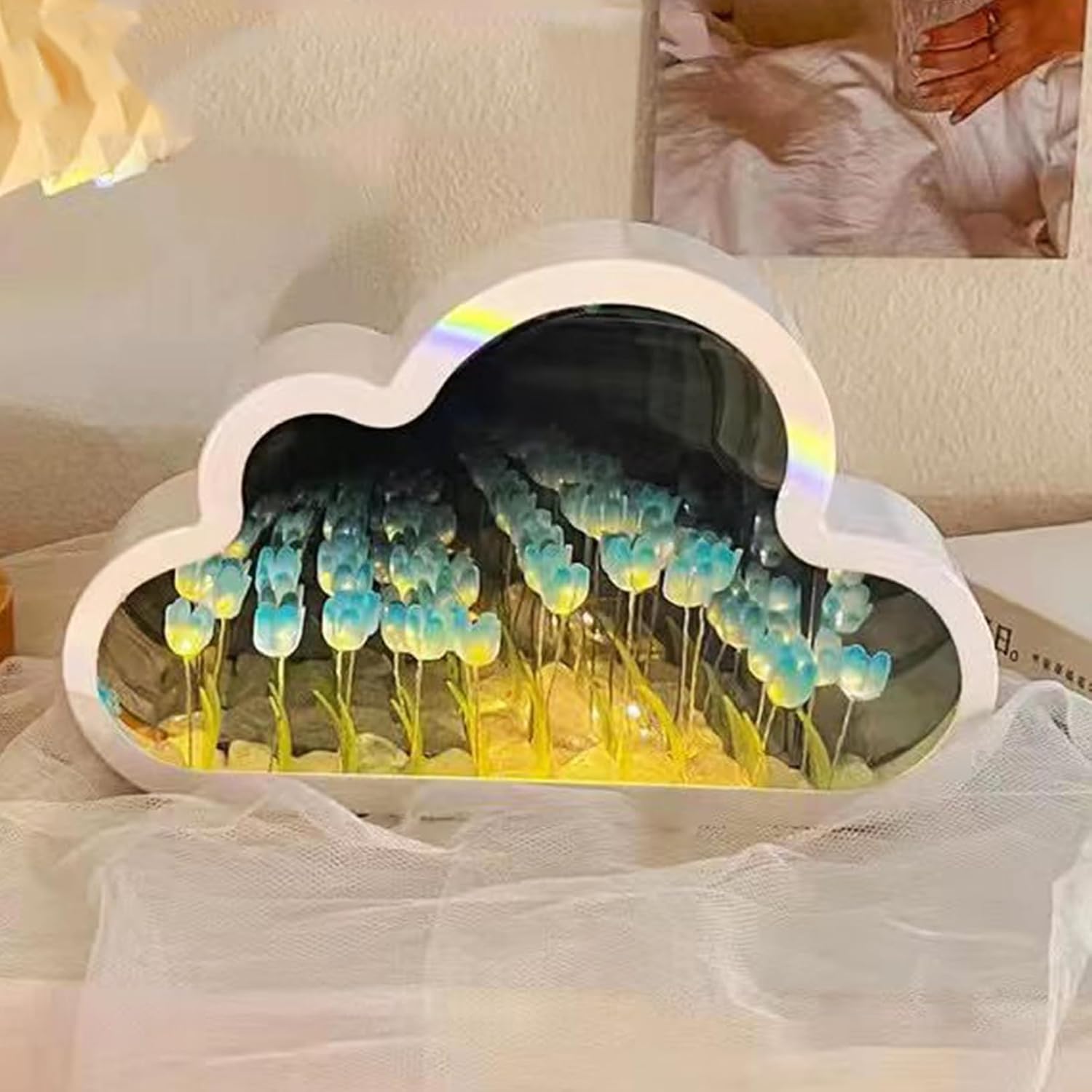 Yinhamnl Lámpara de nube de tulipanes de 20 flores, espejo de nube de tulipán, luces nocturnas para dormitorio, regalo creativo para adolescentes,