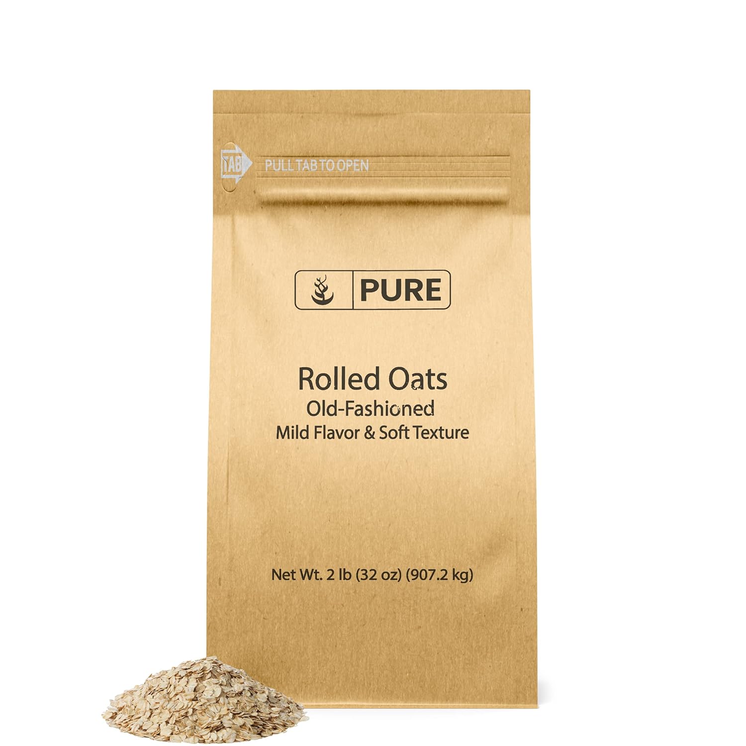 Pure Original Ingredients Avena enrollada (2 libras) Anticuado, sabor suave, textura suave, embalaje resellable,