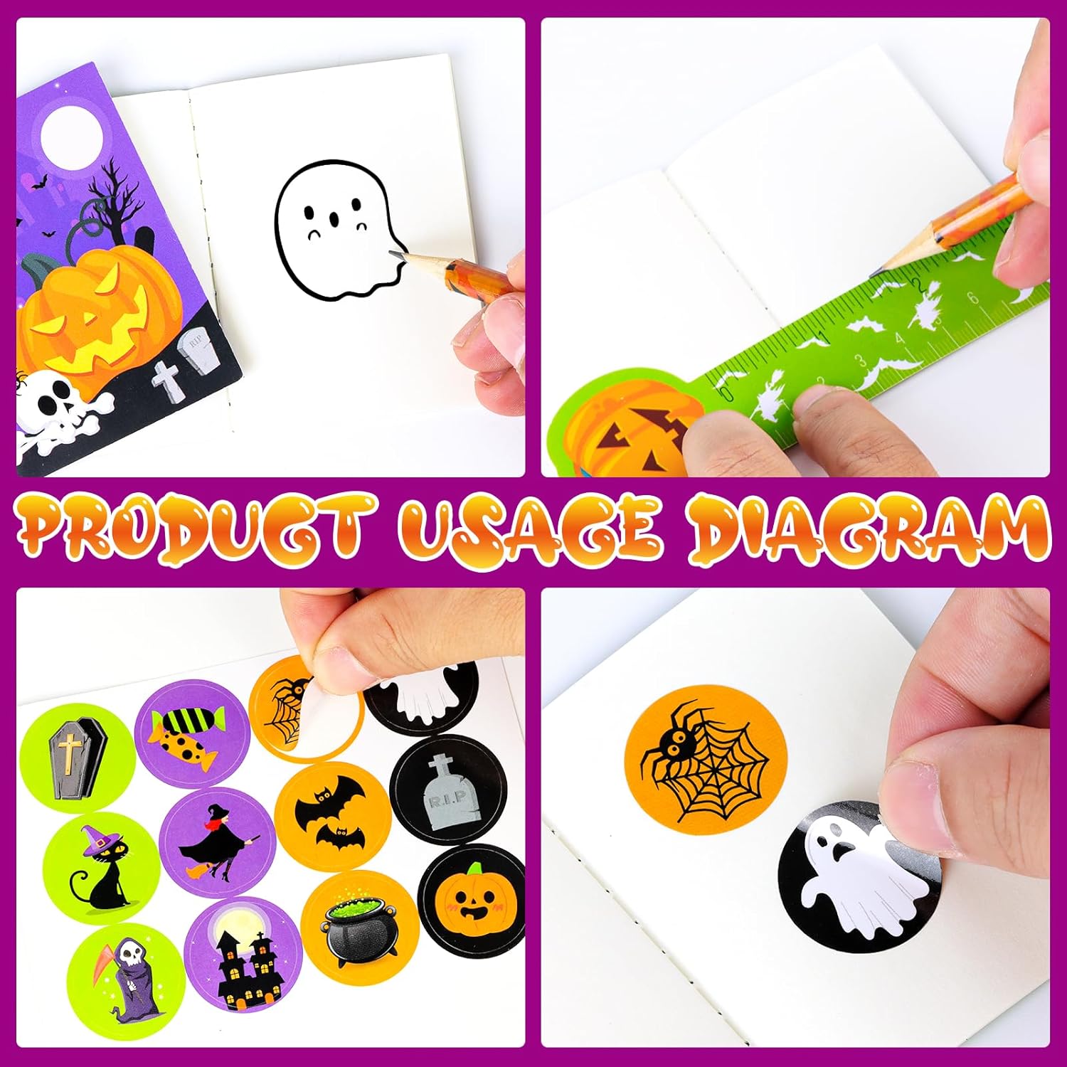 Juego de papelería de Halloween para niños, 144 piezas de regalos de fiesta de dulce o truco, regalos para niños, suministros de fiesta escolar,