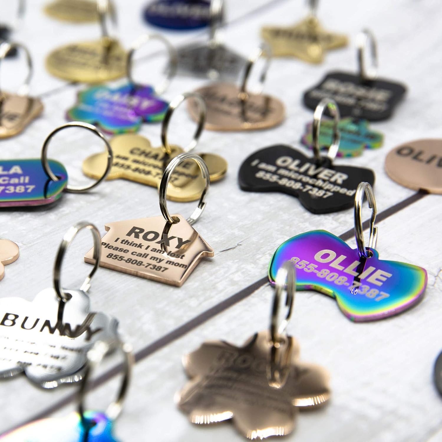 PetANtastic – Etiquetas identificatorias grabadas personalizables, en acero inoxidable, para perro o gato, identificación frontal y trasera, chapado