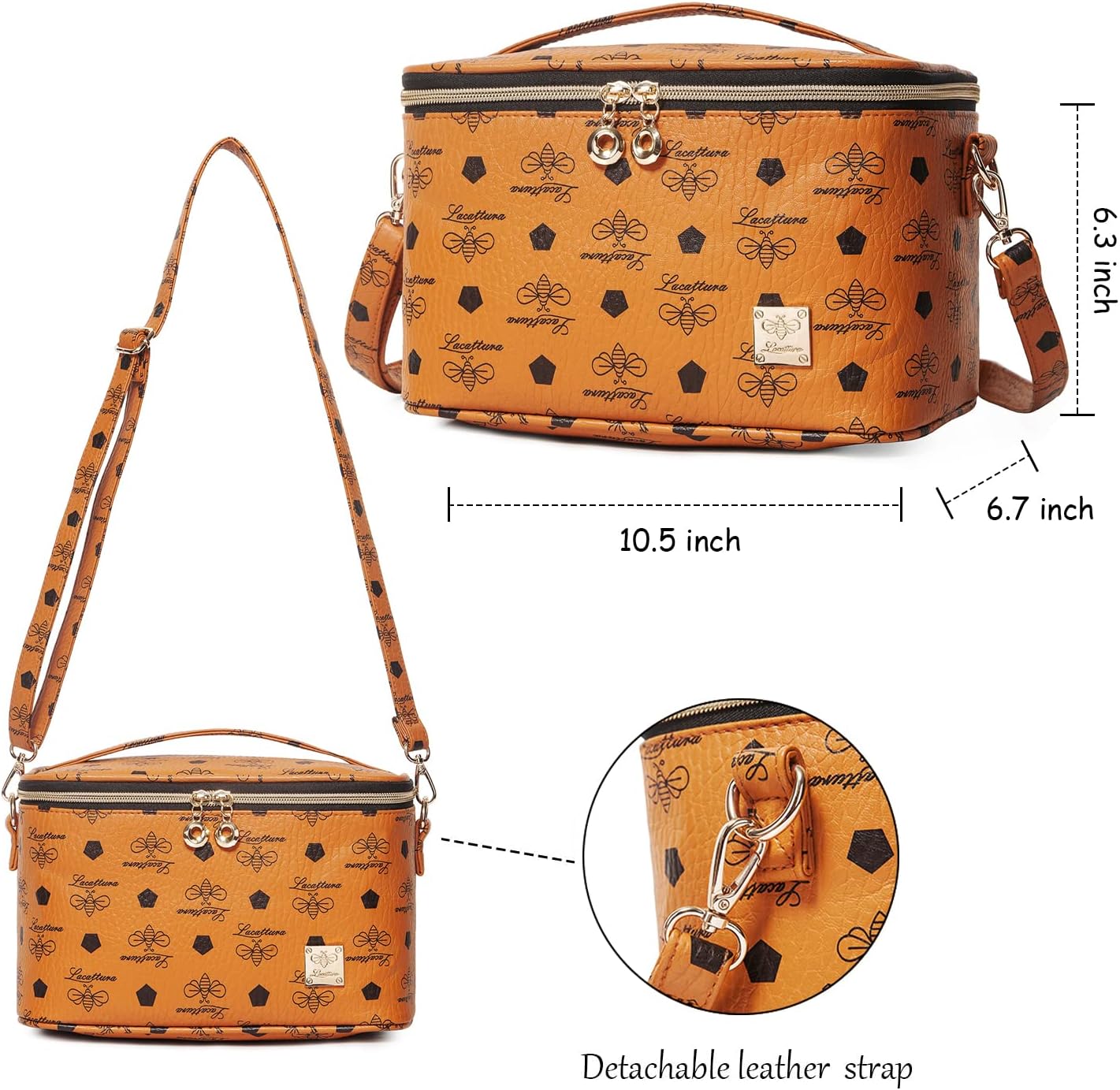 LACATTURA Bolsa de maquillaje de viaje para mujer, bolsa de cosméticos de cuero, Marrón-M, Classic