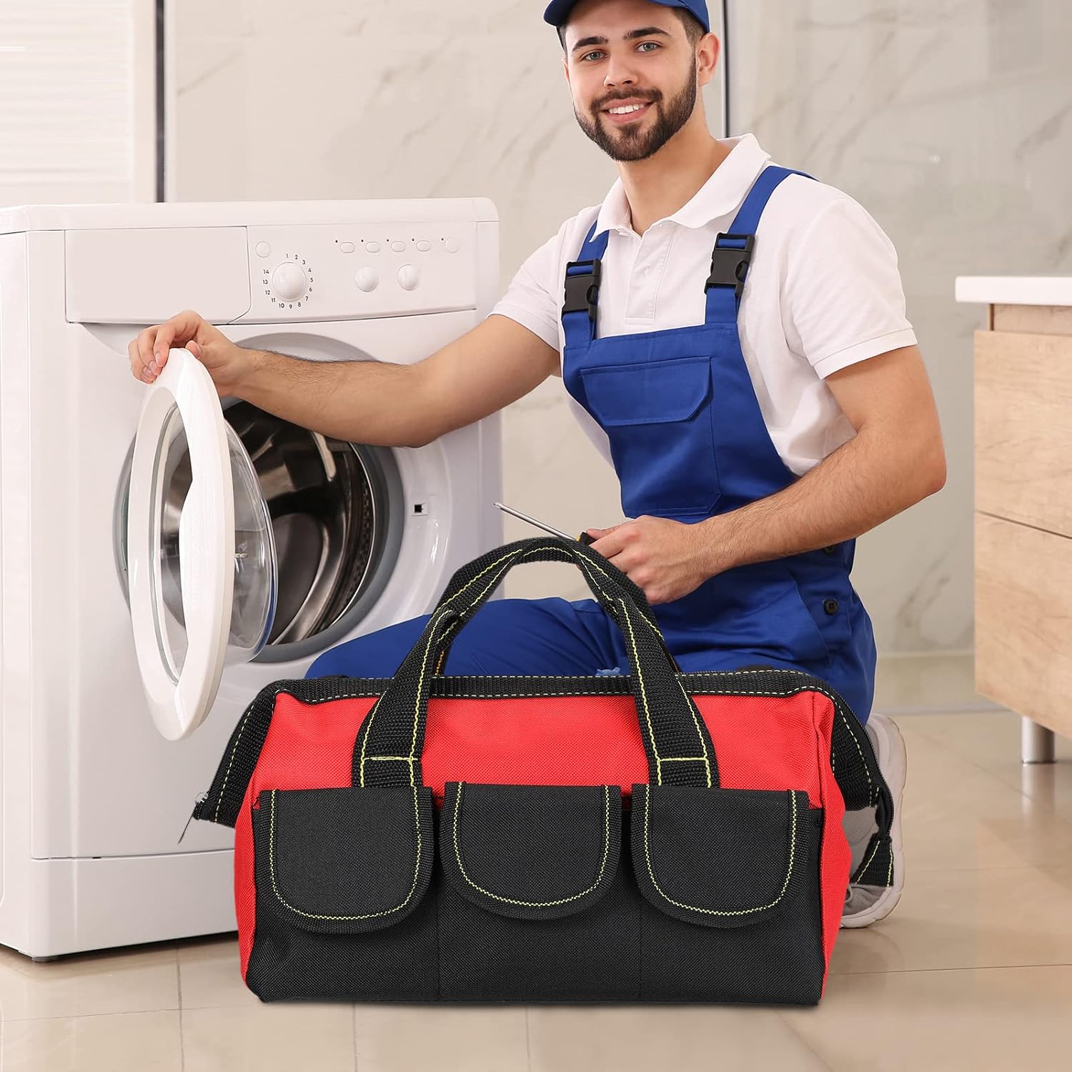 Silkfly 6 bolsas de herramientas para hombres y mujeres, bolsa de herramientas resistente con parte inferior dura impermeable, múltiples bolsillos,