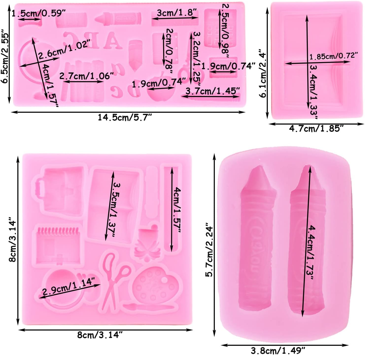 Mujiang Moldes de silicona para el regreso a clases, bolsa escolar, libro de tijeras, paleta de dibujo, moldes para fondant, para decoración de