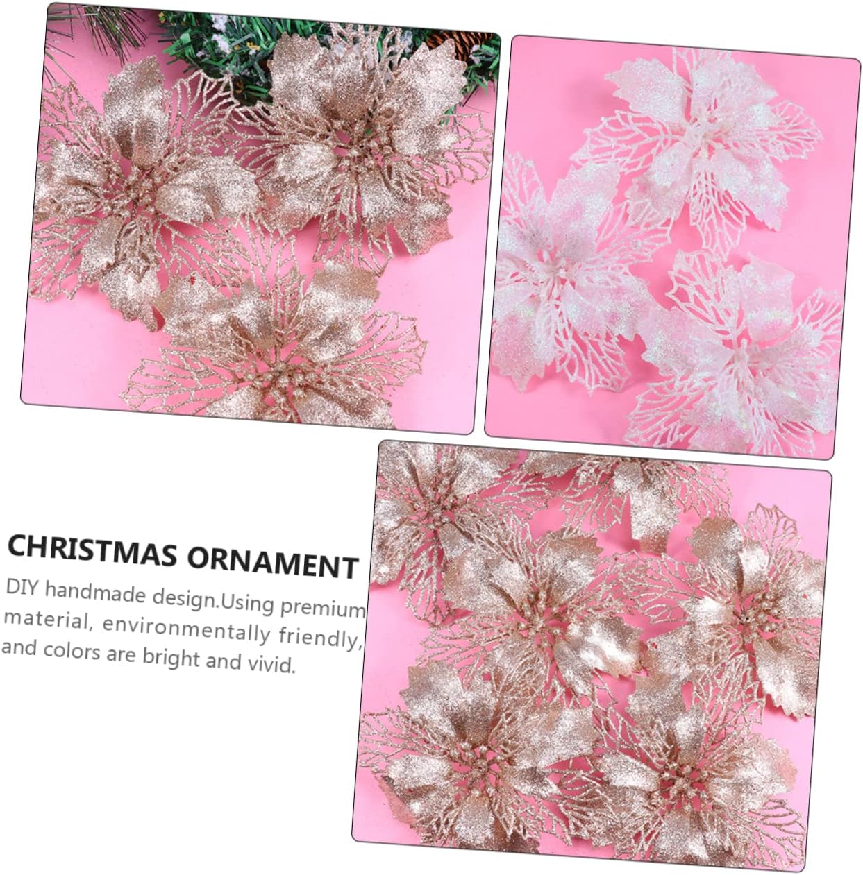 Abaodam 36 Pcs Hollow Out Christmas Flower 16c Christmas Tree Glitter Powder Charm