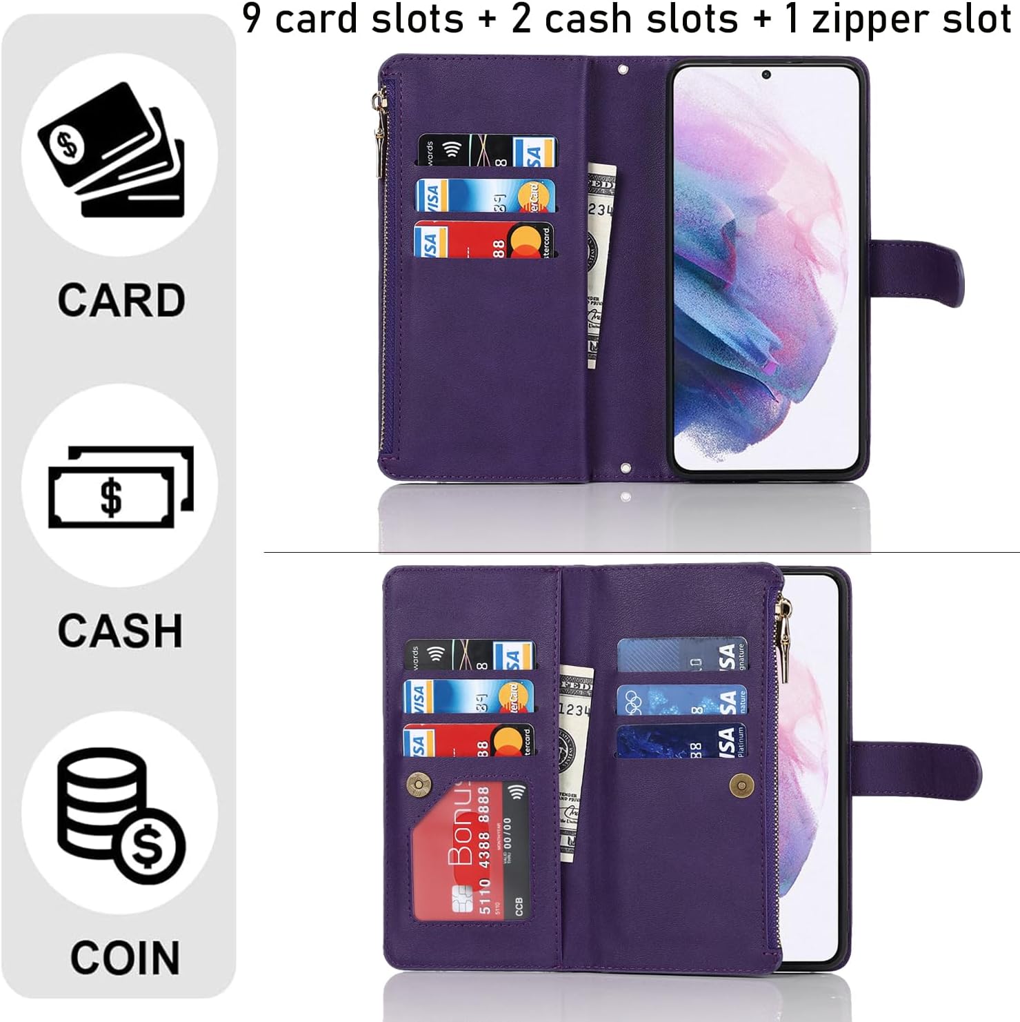 Hamany Funda cruzada para Samsung Galaxy S8 con correa para mujer Galaxy S8, funda tipo cartera con tarjetero, funda de piel con cierre de