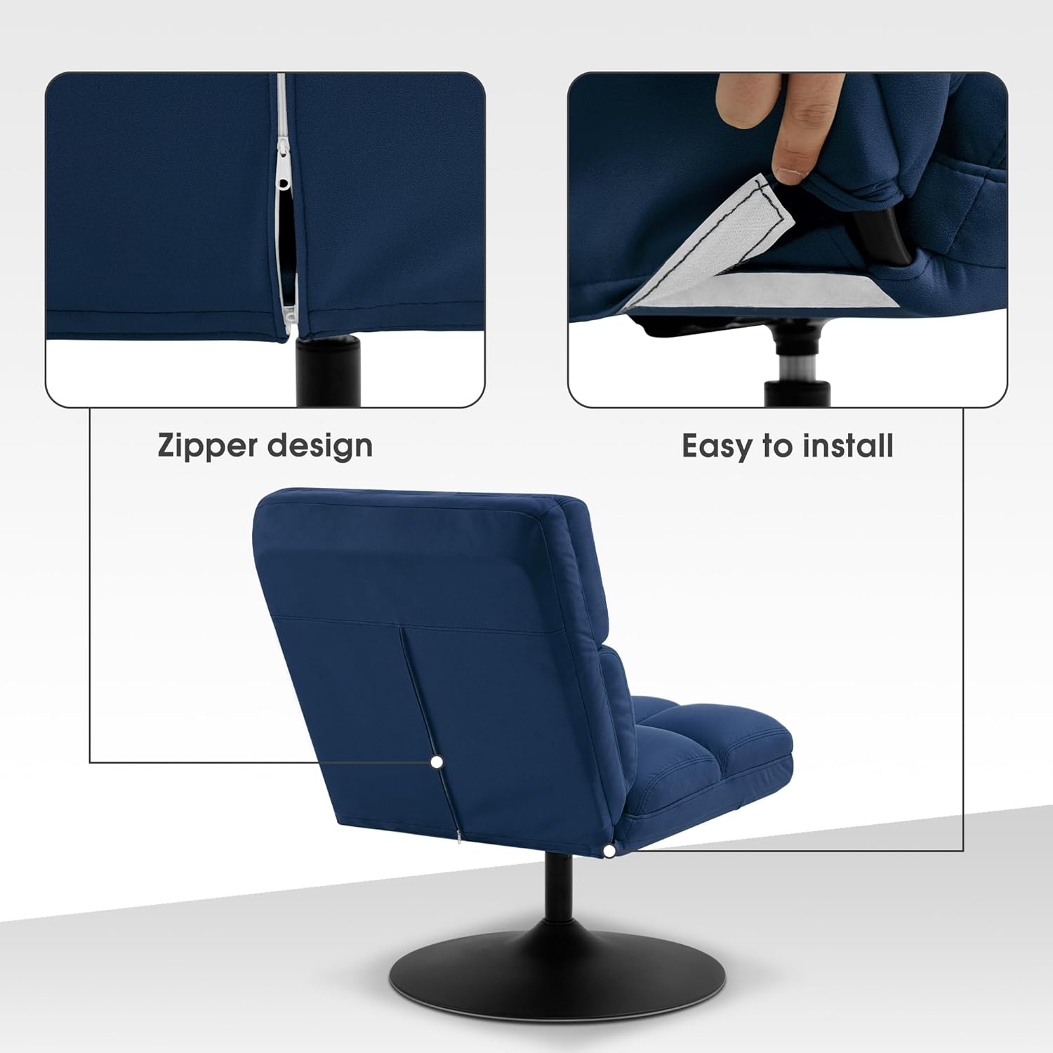 MCombo Sillas decorativas giratorias, silla tapizada sin brazos con costuras sin botones, sillas de ocio modernas para sala de estar, dormitorio
