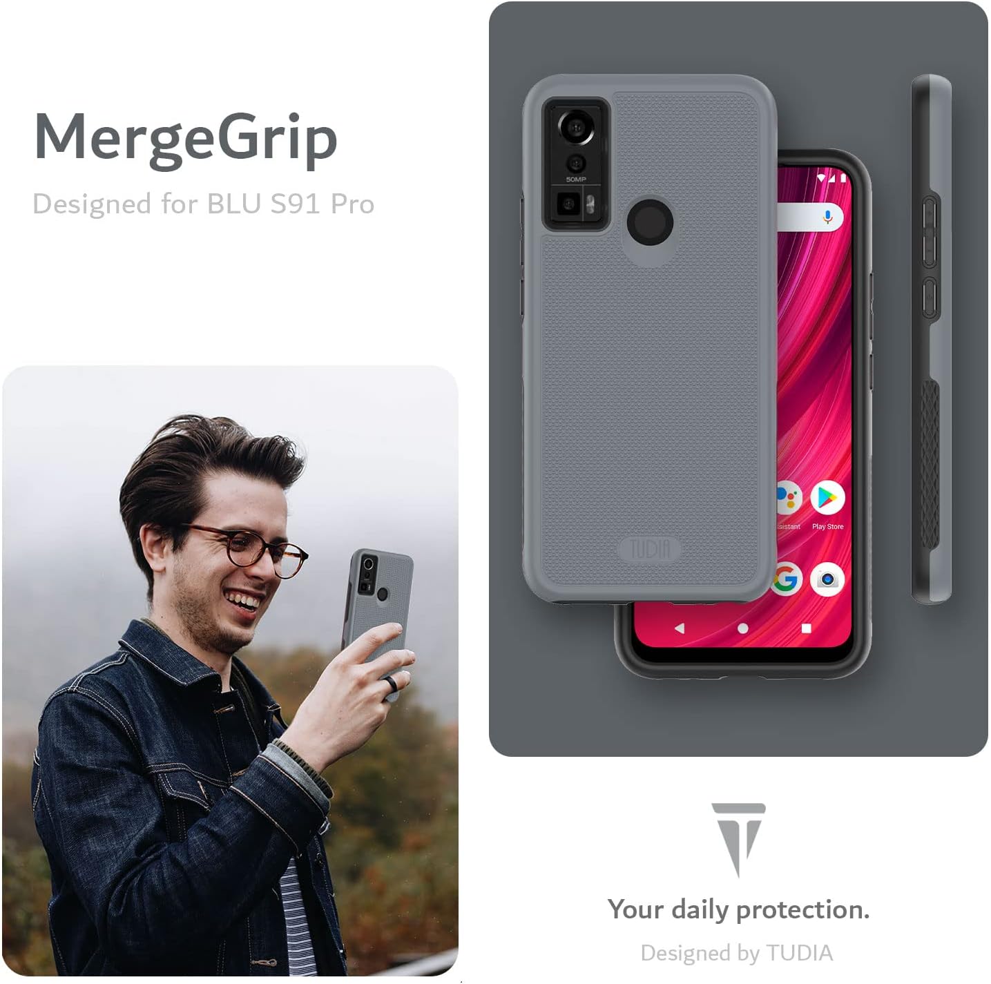 TUDIA DualShield Grip – Funda protectora diseñada para BLU S91 Pro 2022, MergeGrip a prueba de golpes, de grado militar, delgada, de doble capa