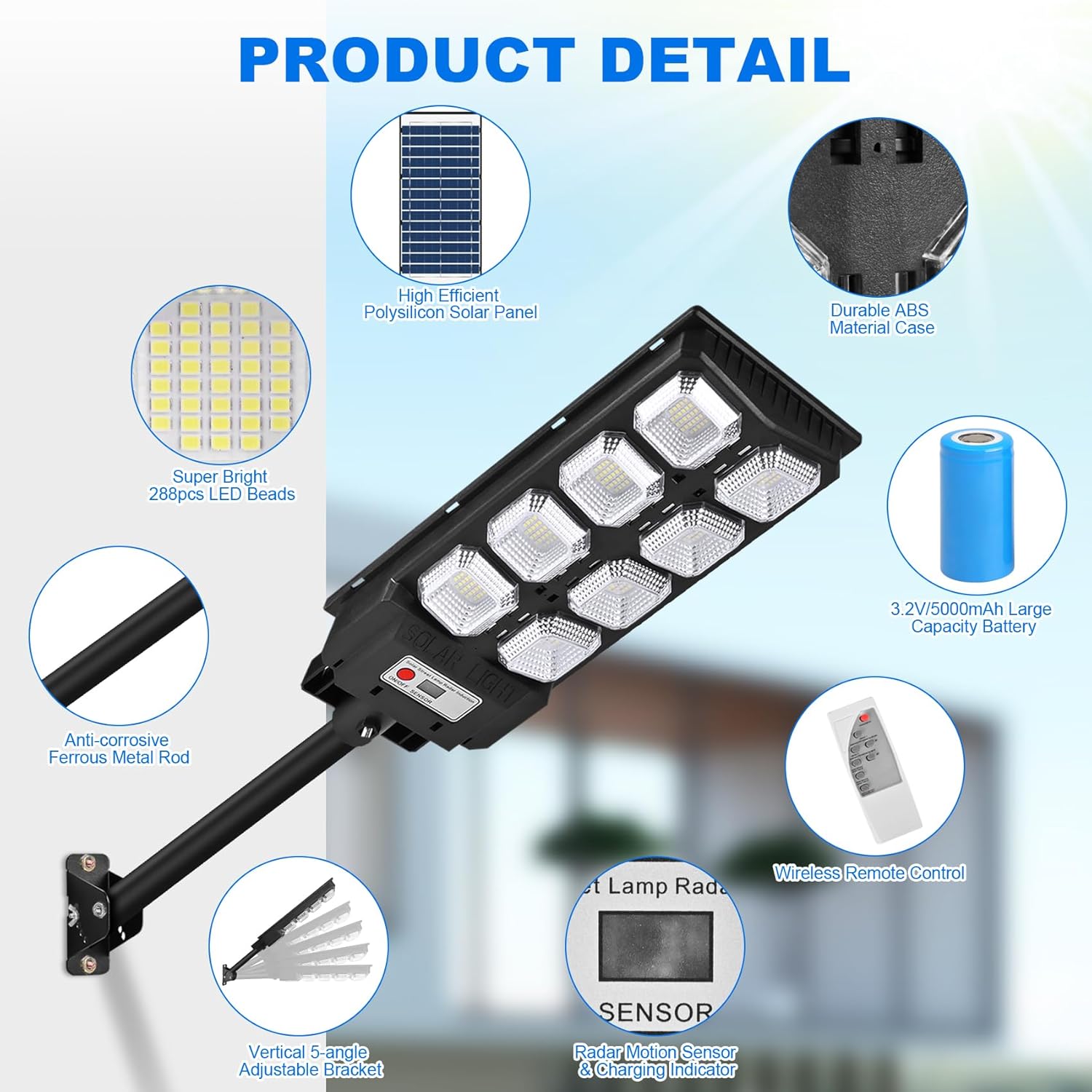 Luces de inundación solares para exteriores – Luz con sensor de movimiento impermeable al aire libre – Luces de seguridad solares LED de 150 W para