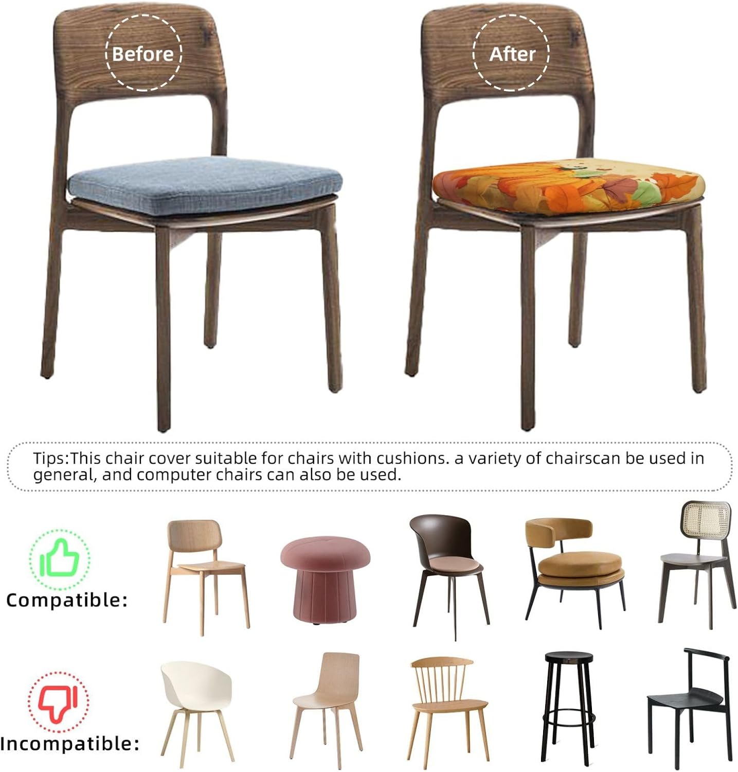 SHIRMDIY Juego de 2 fundas de asiento extraíbles para silla de comedor, calabazas de otoño, elásticas, para bodas, fiestas, fundas de cojín,