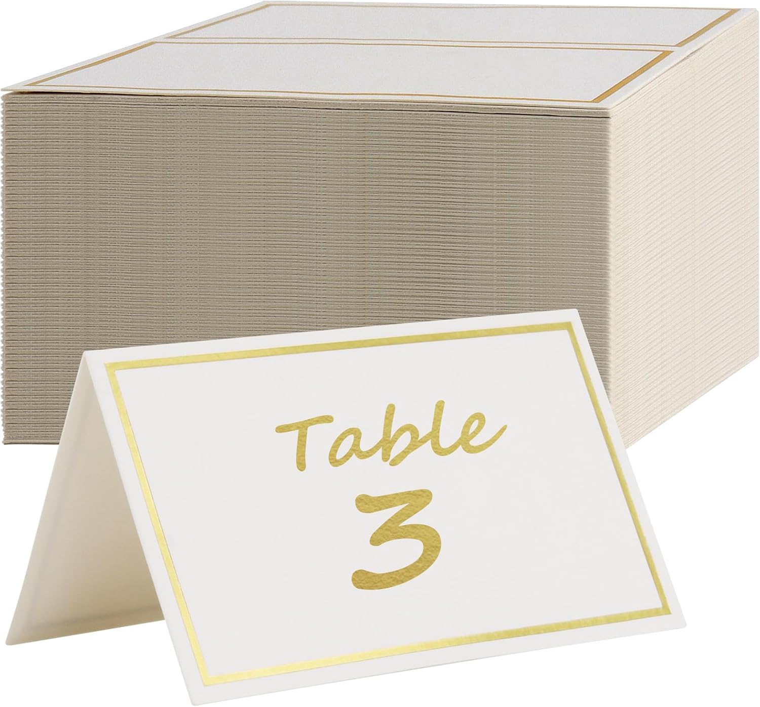 HAKZEON 300 tarjetas de lugar de 3.3 x 4 pulgadas con borde de lámina dorada, tarjetas de nombre de mesa doradas, tarjetas de lugar de tienda de
