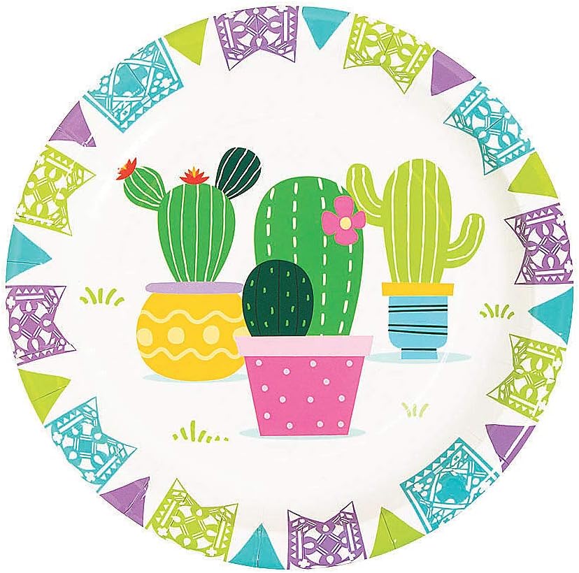 Fun Express Fiesta Baby Cactus – Platos de postre (8 piezas) para fiesta del Cinco de Mayo, 7 pulgadas