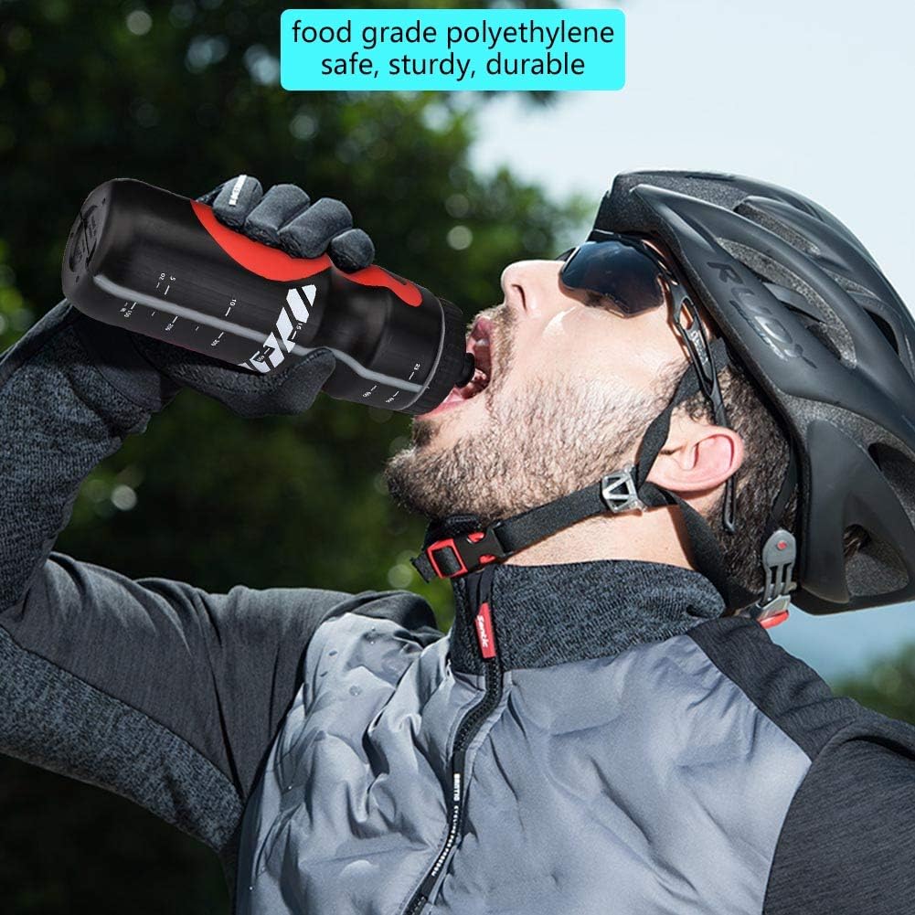 Botella de agua para bicicleta, botella de agua deportiva de 22.0 fl oz con soporte de jaula para bicicleta de montaña (negro)