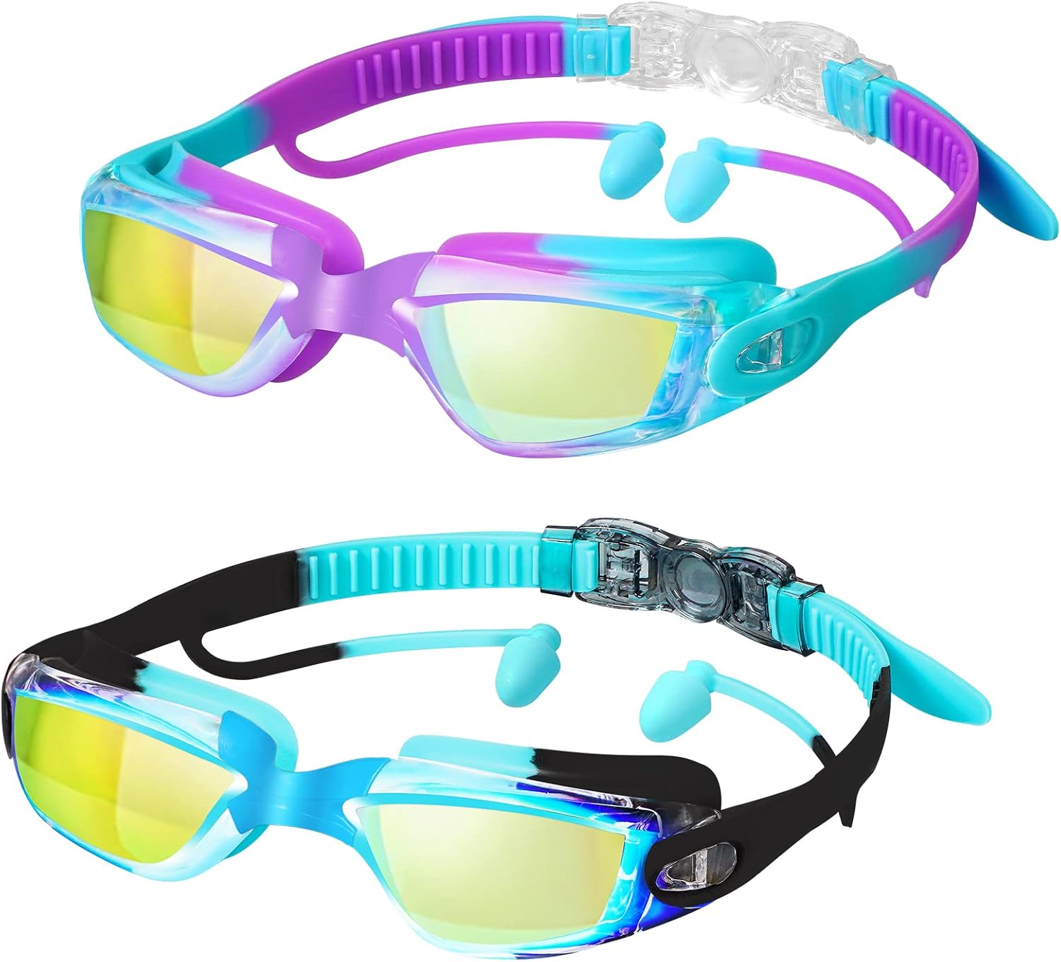 XDX Gafas de natación para niños, paquete de 2 gafas de natación para niños con protección UV, antiniebla sin fugas para niños, niñas, adolescentes