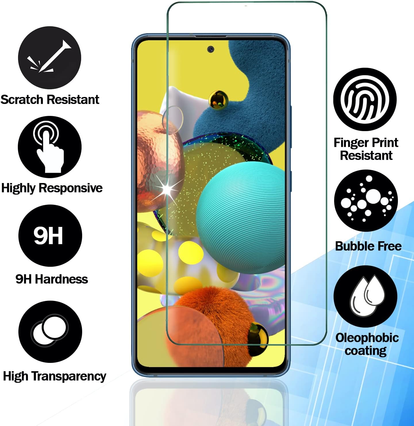 (4 unidades diseñadas para Samsung Galaxy A53 5G  A52  A52 5G  A51  A51 5G  A51 5G UW, protector de pantalla de película de vidrio templado, 0.013