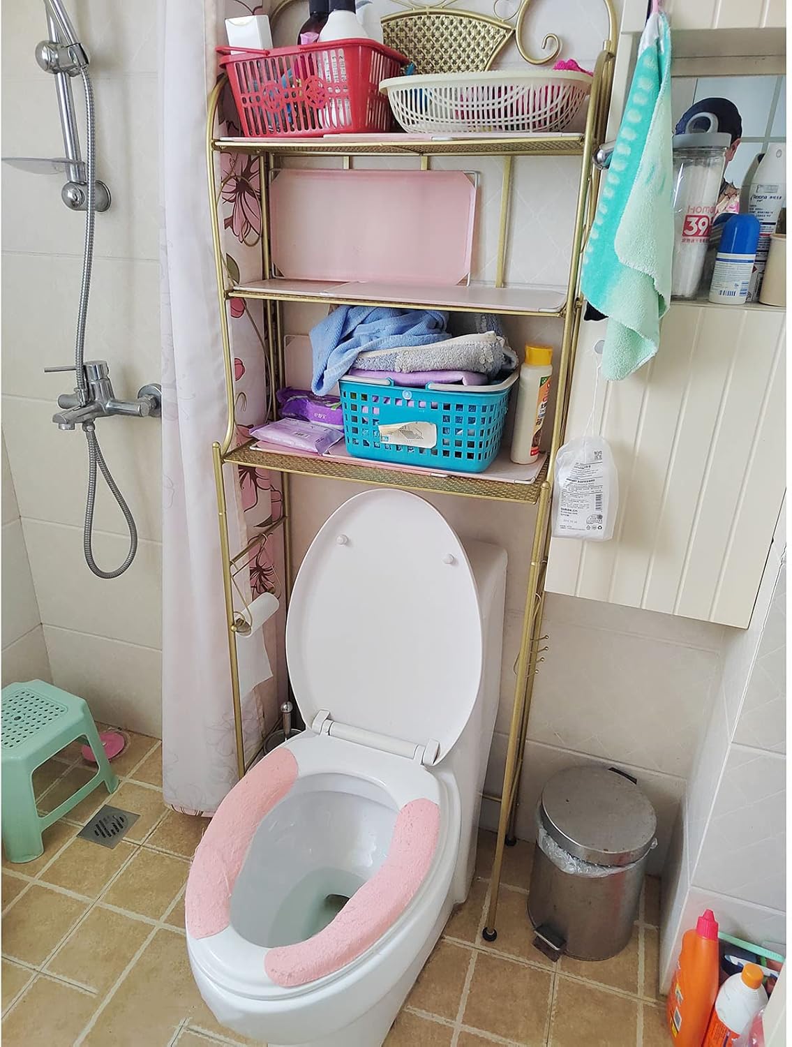 Estante de almacenamiento de inodoro de 3 niveles, estante de baño de metal dorado de hierro, soporte de esquina de baño, accesorios organizadores,