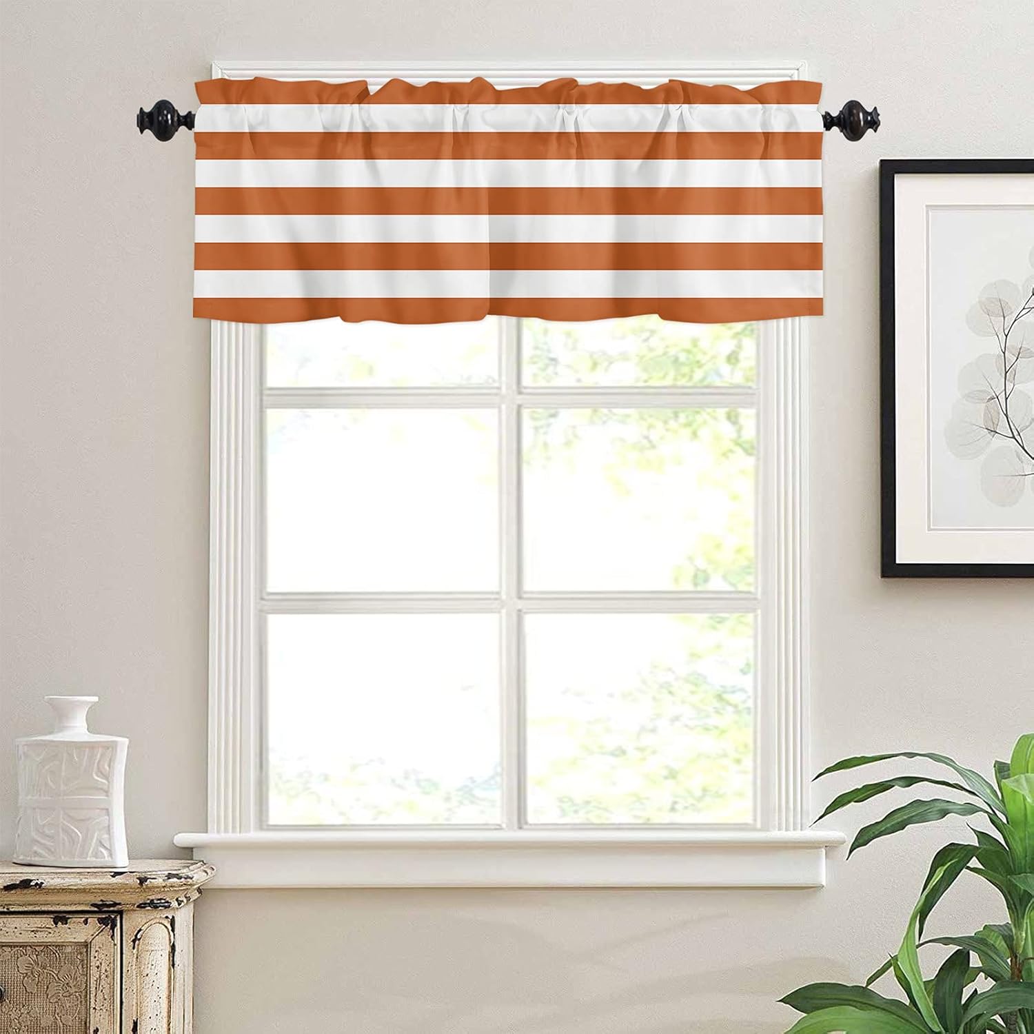 Artwork Store Curtain Valance for Window Kitchen Decor, White Orange Stripes 54″ x 18″ Window Treatment Curtains Topper Rod Pocket Valances for