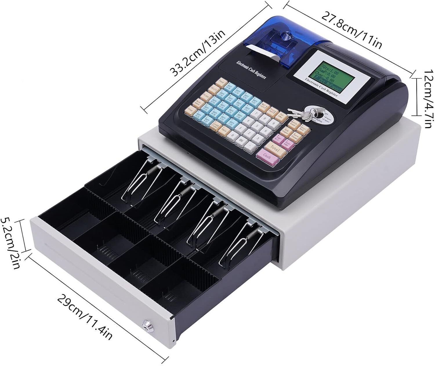 Cutycaty Caja registradora electrónica, cajón de 48 llaves, pantalla LED digital, apto para minoristas, caja de efectivo con bandeja de dinero y
