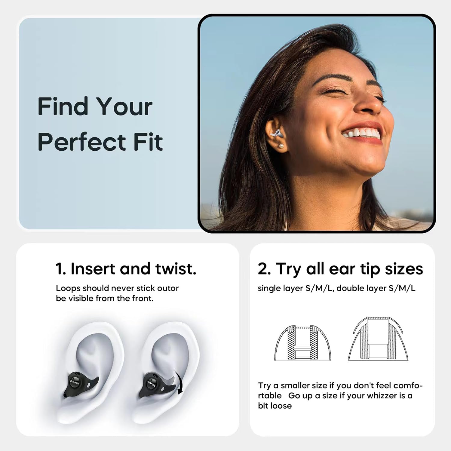 Whizzer Tapones para los oídos de concierto de alta fidelidad, tapones para los oídos de los músicos para conciertos con iones de plata